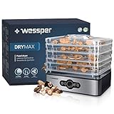 Wessper Edelstahl Dörrgerät digital mit Timer bis 99 Std und Temperaturregler von 35-70°Celcius, 5 Etagen, BPA Frei, Dörrautomat Dörrgerät eckig Obst-trockner Dörrapparat mit Z