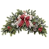 Sucpur Weihnachtsgirlande, 54 cm, künstliche Tannennadeln, Girlande mit Beere/Tannenzapfen/Schleife/Kugel-Ornamenten, Weihnachts-Briefkasten,Feiertage, Kiefern-Türhänger für Bauernhaus Wanddek