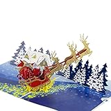 TRUANCE Pop Up Weihnachtskarte Weihnachtsmann und sein Rentier mit Umschlag und blanko Schreibnotizen, 20,3 x 15,2 cm 3D-Grußkarte, Pop-Up-Weihnachtskarten, Urlaubskarte, Winterk