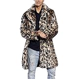 Writtian Faux Pelzmantel Herren Fell Mantel Plüschjacke Wollmantel Revers Leopard Drucken Wintermantel verdickt Wärmejacke Cardigan Parkas T