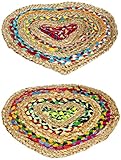 Red Co. Große dekorative Tischsets im Boho-Chic-Stil, mehrfarbig, handgeflochten, aus Jute, Herzform, hitzebeständig, für Esstisch, Küchentheke, 2 Stück, 43,2 x 38,1