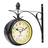 Datouya Outdoor-Wanduhr Hanging Retro Doppelseitige Batteriebetrieben Metallfassung Vintage Garden Coffee Bar Dekoration runden Bahnhof Dekorative Uhr (Color : Black)