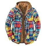 Kariert Winterhemd Herren Kapuzenjacke Ubergangsjacke mit abzippbarer Kapuze: Loose Arbeitshemd Verdickt Holzfällerhemd Retro Wanderjacke Herbst Winter Outdoorjacke Windbreaker Wanderjack