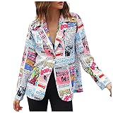 Streetwear HipHop Graffiti Blazer Jacke Damen Mode Trendy Cool Anzug Mantel Elegant Langarm Blazer Sakko Einfarbig Slim Fit Revers Geschäft Büro Jacke Drucken Anzugjacke Kurz Mantel mit T