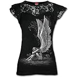 Spiral Direct Damen Enslaved Angel-Lace Layered Cap Sleeve Top T-Shirt, Schwarz (Black 001), 42 (Herstellergröße: Large)