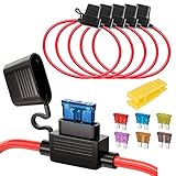 Gebildet 5pcs 16AWG Sicherungshalter mit Draht für KFZ LKW, 32V 20A Inline Flachsicherung Wasserdicht Halter, mit 6-teiligen Standard Mittel Flachsicherungen (3A /5A /7.5A /10A /15A /20A)