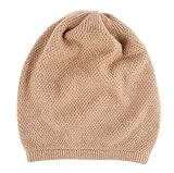 KIKONIO CHEN Winter-Strickmütze für Damen, 100% reines Kaschmir, warm, weich, gestrickt, Slouchy Skully Beanie, beige, Einheitsgröß