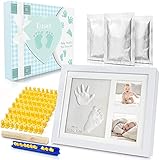 Dusor Gipsabdruck Baby Hand und Fuß, Baby Geschenk Junge, Baby Handabdruck und Fußabdruck Set mit Buchstaben Set und Bilderrahmen, Geschenke zur Geburt, Erinnerungen für die Ewigk