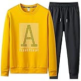 Yowablo Sets Herren Herbst Winter 2-Teiler Patchwork Langarm Top Bluse + Lange Hose ( XXL,1Gelb )