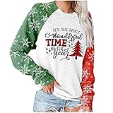 Kookmean Damen Pullover mit Aufschrift „Merry Christmas“, lässiges Sweatshirt mit langen Ärmeln, Rundhalsausschnitt, lockerer Pullover für Herbst, B, 38