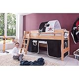 Relita Halbhohes Spielbett Kim mit 3 TLG. Stoff-Set Piraten, Buche massiv Natur lack