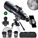 ESSLNB Teleskop Astronomie 80/400 Refraktor Teleskop für Kinder Einsteiger Erwachsene mit 10x Smartphone Adapter Ausziehbares Stativ Tasche und M