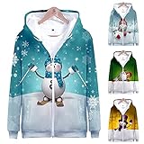 BAODANA Sweatshirt mit Kapuze Herren Kapuzenjacke Herbst Winter 3D Schneemann Drucken Pulli Pullover Männer Langarm Reißverschluss Kapuzenpullover Casual Hooded Sweater Große Größe Outw