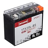 Accurat Motorradbatterie YTX20L-BS 20Ah 290A 12V Gel Technologie + LCD Display Starterbatterie leistungsstark robust vibrationsresistent wartung