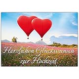 A4 XXL Hochzeitskarte HERZ-BALLONS mit Umschlag - edle Glückwunschkarte zum Aufklappen mit romantischem Motiv zur Hochzeit - Maxikarte von BREITENWER