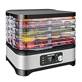 Dörrautomat,Nanssigy 450 Watt Dörrgerät mit Temperaturregler, 5 Dörrebenen Dörrapparat Trockner für Beef Jerky, Fleisch, Obst, Haustier-Leckereien,Kräuter, Gemüse, 48Std Timer,35-70 Celsius,B