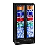 Royal Catering RCGK-458C Getränkekühlschrank Flaschenkühlschrank mit Glastür Standkühlschrank (458 L, 2–10 °C, abschließbare Türen mit Doppelverglasung, LED Beleuchtung, Schwarz)