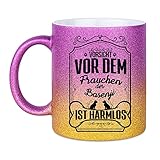 Tasse Kaffeetasse mit Lila Gold Glitzer - Basenji Hund Spruch - Hundebesitzer - Beidseitiger Druck