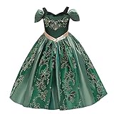FYMNSI Mädchen Anna Kostüm Eiskönigin 2 Kleid Kinder Prinzessin Cosplay Karneval Fasching Verkleidung Weihnachten Halloween Festliches Partykleid Geburtstagskleid Langes Abendkleid Grün 02 6-7 J