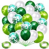 Grüne Luftballons Konfetti Ballons, 72 Stück Luftballons Grün Weiß Ballons Helium Luftballons für Kindergeburtstag Babyparty Junge Kinder Dschungel Geburtstag Partydeko Geburtstagsdek