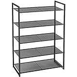 SONGMICS Schuhregal mit 5 Ablagen, stapelbarer Schuh-Organizer, für 15-20 Paar Schuhe, Schuhaufbewahrung, aus Metall, 63 x 30 x 92 cm (L x B x H), schwarz LMR085B01