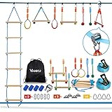 Vanku Ninja Line Slackline Set für Kinder 15 Meter mit Kletterleiter, Kletterstangen, Turnringen, Seilk