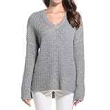 YUPENG Damen Pullover Elegant Temperament Einfarbig Stricken V-Ausschnitt Pullover Herbst Neues Warm Lose All-Match Damen Sweater M