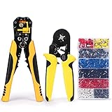 Crimpzangen Aderendhülsen Set, Aderendhülsenzange + 3-in-1 Abisolierzange Automatisch mit 1200 Aderendhülsen, Crimpkapazität AWG23-8 0,25-10mm² / Abisolieren AWG32-7 0,03-10mm² Presszang krimpzang