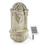 blumfeldt Löwenstein Gartenbrunnen mit LED-Beleuchtung - Löwenkopf Edition, Wandbrunnen antik, Zierbrunnen, Outdoor, Solarpanel, Akku: 2000 mAh, Dämmerungssensor, Naturstein-Optik, g