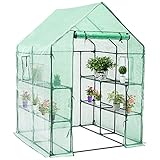 Phoetya Foliengewächshaus 2m² 8 Ablagen aufrollbare Tür 2 Fenster Treibhaus Tomatenhaus Pflanzenhaus 195x143x143 cm(Grün)