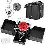 Ozrpn Ewige Rose,Rose Halskette Geschenk Set,Ich Liebe Dich Halskette in 100 Sprachen,EIN Geschenk für sie zum Muttertag,Valentinstag,Jahrestag,Weihnachten und Geburtstag (Schwarz)