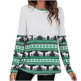 Weihnachtspullover Damen Bluse Tunika mit Rentier Elch Print Rote Ethnischer Stil Oberteile lässiges Langarmshirt Sweatjacke Herbst Winter Leichtes Sweatshirt Teenager-Mädchen Streetwear Top