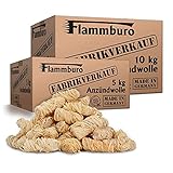 FLAMMBURO (15 kg) Öko-Anzündwolle direkt vom Hersteller, Holzwolle, zertifizierter Holz-Ursprung, FSC®-zertifiziertes Produkt, pflanzliches Wachs, ökologische Grillanzünder, Kaminanzünder, 15 kg