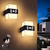 2 Stück LED Wandlampe Aussen Mit Bewegungsmelder, IP65 Wasserdichte Außenwandleuchte 6000K Schwarz Wandleuchte Innen Für Garten Terrasse Garage Haustür, 18W Außenbeleuchtung Außenlampe Mit S