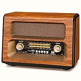 PRUNUS J-199 Retro Radio Bluetooth, AM FM SW Nostalgie Radio Batteriebetrieben, Akku Radio Tragbares with 3 Wege Stromversorgung wahlweise per Akku, Batterie oder Steckdose, Unterstützt USB/TF/Aux