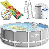 INTEX 427 x 107 cm Prism Metal Frame Swimming Pool Schwimmbecken 26720 Komplett-Set mit Extra-Zubehör wie: Strandball und L