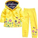 TOKYMOON Jungen Regen-Set Regenmantel mit Kapuze Jungen Gefütterte Regenjacke Gemusterte Wasserdicht Winddicht Regenanzug-Set mit Fleece gefüttert, Kinder Matsch-Anzug 2-teilig Gelb 110