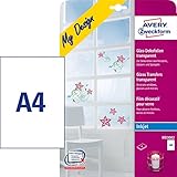 AVERY Zweckform MD3002 Glas- und Fensterfolie (210x297 mm auf DIN A4, selbstklebend, bedruckbare Dekofolie für Glasflächen, Inkjet-/Tintenstrahldrucker) 4 Transferfolien transp