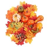Gefälschte Kürbisse Ahornblatt Dekorations Set, Künstliche Kürbisse Dekoration Set Ahornblätter Kürbis Eicheln Kiefer Kegel Für Herbstfall Danksagung Ernte Halloween Home Tischdek
