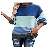 ZYUD Damen Strickpullover Colorblock Sweater Casual Pulli Elegant Jumper Shirts Gestreifter Langarm-Strick Sweater Lockerer lässiger Pullover Herbst und Wintertops Damen Pullover Mode Sw