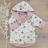 Wende Jacke - Cremegelb Vintage Blumen/Rose - Baby Mädchen Jacke Übergangsjacke von 2 Seiten tragb