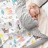 Babydecke 100% Bio Baumwolle, Kinder Kuscheldecke Polar Fleece Baby Komfort Decke 70x105cm, Grau Sommer Doppelseitige Blanket für Mädchen und Jung