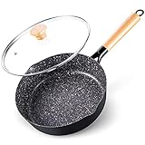 Bratpfanne 24 cm, Schmorpfanne mit Glasdeckel, induktionsgeeignet Antihaftpfanne, granitartige Antihaftbeschichtung, Servierpfanne mit abnehmbare Griff, backofenfest, hoher Rand, g
