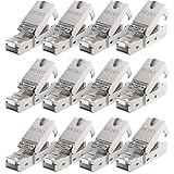 deleyCON 12x CAT 6a Werkzeugloser RJ45 Netzwerkstecker mit LSA Anschluss für Starre Verlegekabel Geschirmt 10Gbit/s LAN Kabel Netzwerkkabel Stecker CAT6a Metallg