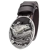 JYWDZSH Herren Gürtel Mode Herrengürtel Pferdeschnalle Goldener Pferdekopf Kuhhaut Ledergürtelschnalle Pferdegürtel Geschenk, Wie Abgebildet, 130C