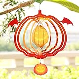 Eteslot Einzigartige und Magische Metall-Windmühle Halloween Pumpkin Hanging Ornament Outdoor Wind Catcher Wind Spinner 3D Kinetic Wind Sculpture Metall Yard Patio Garden D