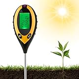 Lueigmo 4-in-1 Bodentester, Feuchtigkeitsmessgerät Pflanzen, PH Wert Messgerät Boden, Temperatur PH Lichtintensität Bodenfeuchte PH ​Große LCD Anzeige für Garten, Bauernhof, Pflanzenerde, R