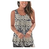 Damen Tank Top Lässige Locker Casual Weste für Mädchen Tank Tops Damen Lang V Ausschnitt Oberteile Tank Tops Frauen Ärmellos Sommer Tunika Tshirt Damen Druck Plissert Unterhemd Mit Knop