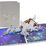 FONBAY Einhorn 3D Pop Up Geburtstagskarte Geburtstag Einladungskarten für Kinder, Liebe Pop Up Karten Geschenke, Jungen Mädchen, Süße Happy Birthday Karte, Einhorn auf Wolk