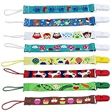 UBERMing 8 Stück Schnullerband Schnullerketten mit Clip Nuckelketten Stoff Schnullerketten für Neugeboren Unisex-Schnullerketten Mädchen Junge Schnullerkette Leicht -M